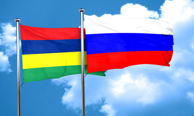Mauritius flag with Russia flag, 3D rendering
