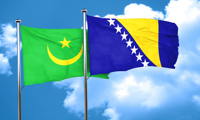 Mauritania flag with Bosnia and Herzegovina flag, 3D rendering