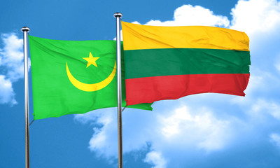 Mauritania flag with Lithuania flag, 3D rendering
