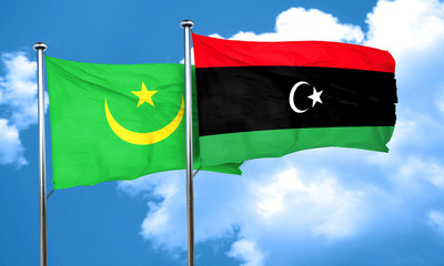 Mauritania flag with Libya flag, 3D rendering
