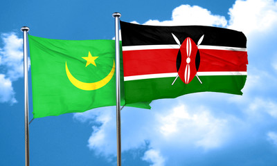 Mauritania flag with Kenya flag, 3D rendering