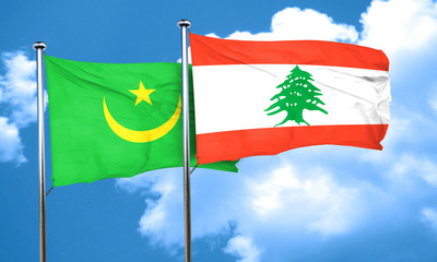 Mauritania flag with Lebanon flag, 3D rendering