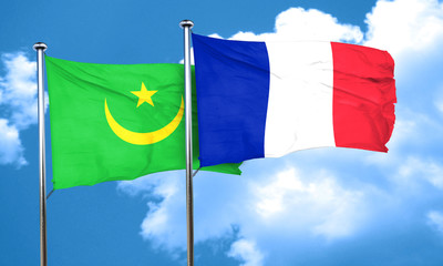 Mauritania flag with France flag, 3D rendering