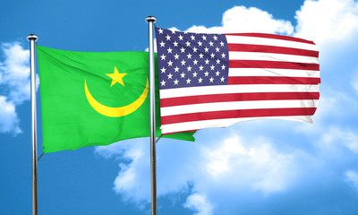 Mauritania flag with American flag, 3D rendering