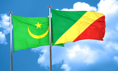 Mauritania flag with congo flag, 3D rendering