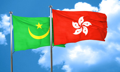 Mauritania flag with Hong Kong flag, 3D rendering