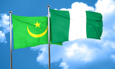 Mauritania flag with Nigeria flag, 3D rendering
