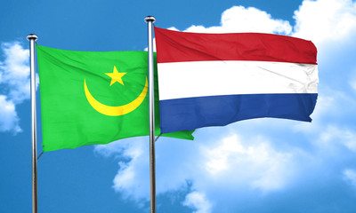 Mauritania flag with Netherlands flag, 3D rendering