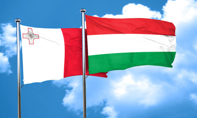 Malta flag with Hungary flag, 3D rendering