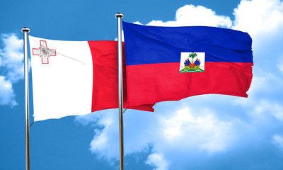 Malta flag with Haiti flag, 3D rendering