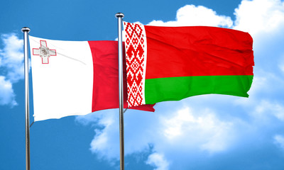 Malta flag with Belarus flag, 3D rendering