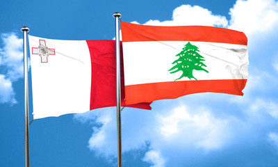 Malta flag with Lebanon flag, 3D rendering