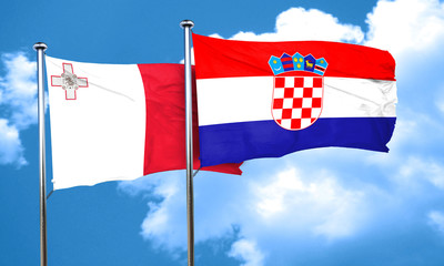 Malta flag with Croatia flag, 3D rendering