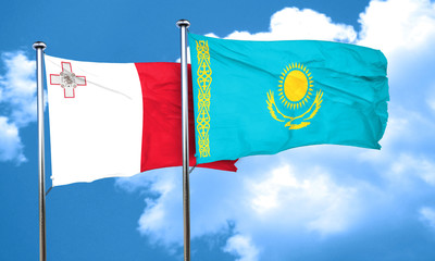 Malta flag with Kazakhstan flag, 3D rendering