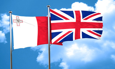 Malta flag with Great Britain flag, 3D rendering