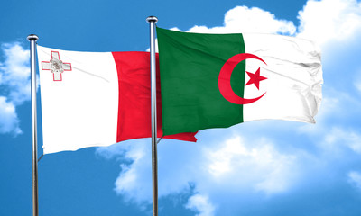Malta flag with Algeria flag, 3D rendering