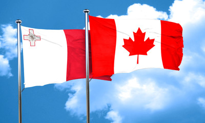 Malta flag with Canada flag, 3D rendering