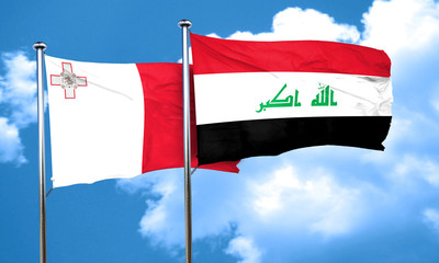 Malta flag with Iraq flag, 3D rendering