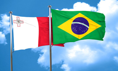 Malta flag with Brazil flag, 3D rendering