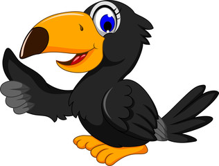 cute black bird cartoon thumbs up