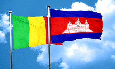 Mali flag with Cambodia flag, 3D rendering