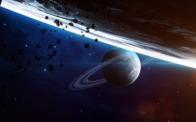 Universe scene with planets, stars and galaxies in outer space showing the beauty of space...