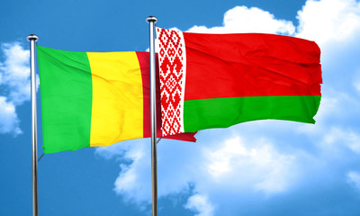 Mali flag with Belarus flag, 3D rendering