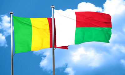 Mali flag with Madagascar flag, 3D rendering