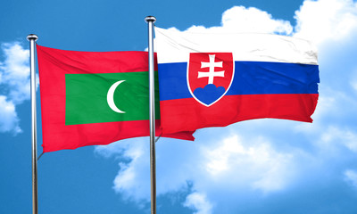 Maldives flag with Slovakia flag, 3D rendering