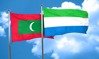 Maldives flag with Sierra Leone flag, 3D rendering