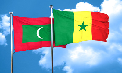 Maldives flag with Senegal flag, 3D rendering