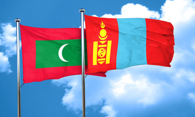 Maldives flag with Mongolia flag, 3D rendering