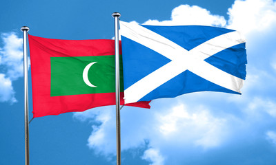 Maldives flag with Scotland flag, 3D rendering