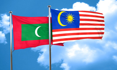 Maldives flag with Malaysia flag, 3D rendering