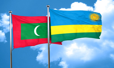 Maldives flag with rwanda flag, 3D rendering
