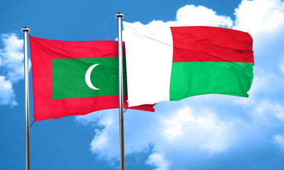 Maldives flag with Madagascar flag, 3D rendering