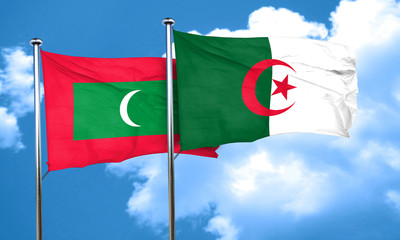 Maldives flag with Algeria flag, 3D rendering