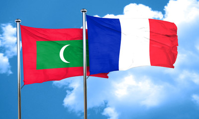 Maldives flag with France flag, 3D rendering