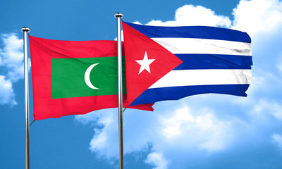 Maldives flag with cuba flag, 3D rendering