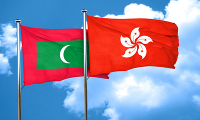 Maldives flag with Hong Kong flag, 3D rendering