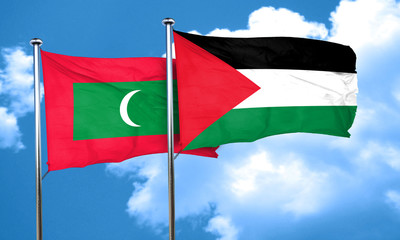 Maldives flag with Palestine flag, 3D rendering