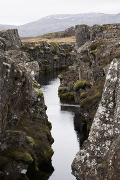 View between a ravine, Thingvellir National Park, Iceland
