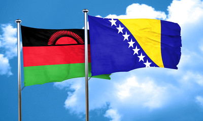 Malawi flag with Bosnia and Herzegovina flag, 3D rendering