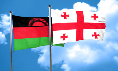 Malawi flag with Georgia flag, 3D rendering