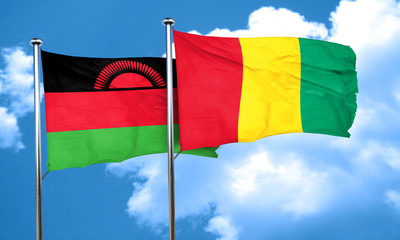 Malawi flag with Guinea flag, 3D rendering