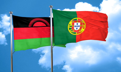 Malawi flag with Portugal flag, 3D rendering