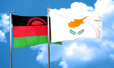 Malawi flag with Cyprus flag, 3D rendering