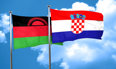 Malawi flag with Croatia flag, 3D rendering