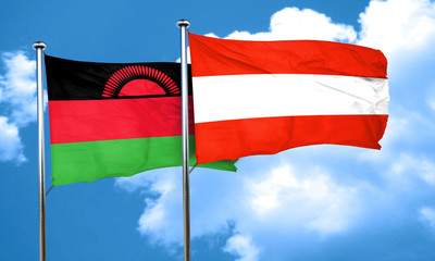 Malawi flag with Austria flag, 3D rendering