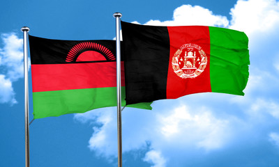 Malawi flag with afghanistan flag, 3D rendering